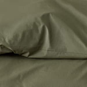 Company Cotton Olive Green Cotton Percale King Flat Sheet