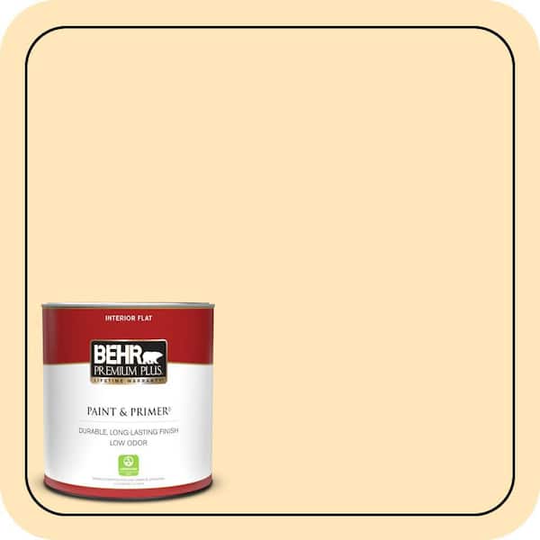 BEHR PREMIUM PLUS 1 qt. #ICC-91 Lemon Whip Flat Low Odor Interior Paint & Primer