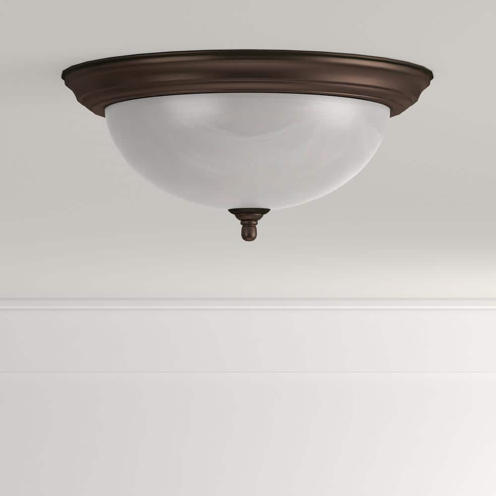 Antique Bronze 15'' Alabaster Glass 3-Light Flush Mount