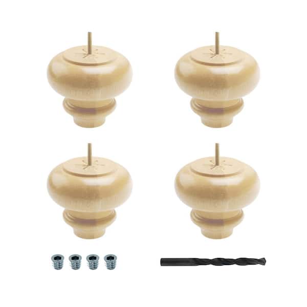 American Pro Decor 5-1/8 in. x 6 in. Unfinished Solid Hardwood Round Sofa Leg (4-Pack)