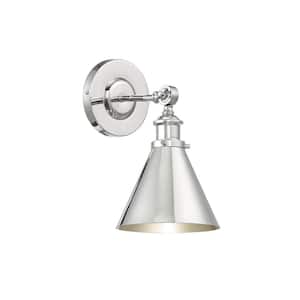 Glenn 7 in. W x 12 in. H 1-Light Polished Nickel Industrial Wall Sconce with Adjustable Metal Shade