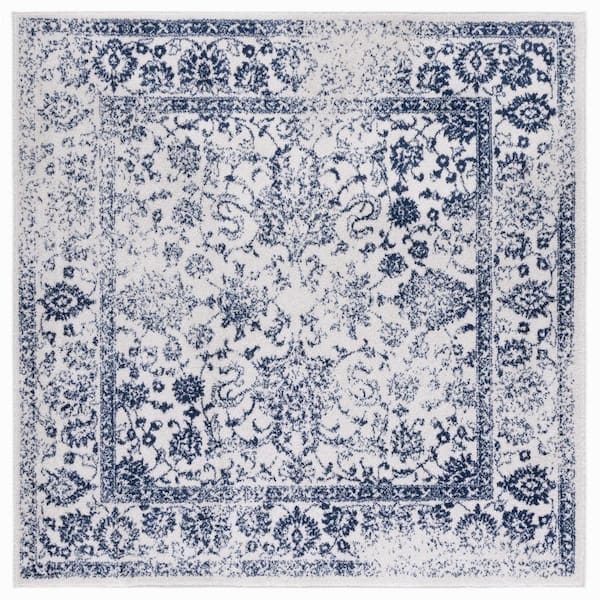 SAFAVIEH Adirondack Ivory/Navy 4 ft. x 4 ft. Border Distressed Square Area Rug