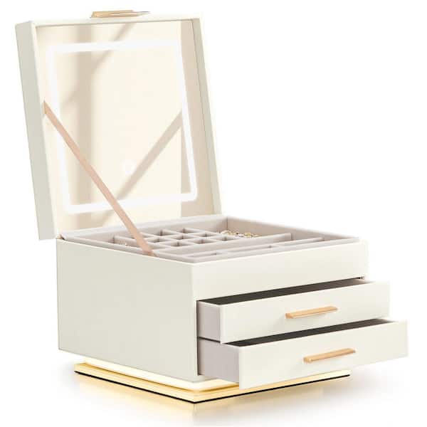 Rectangular White Wooden Jewelry Box