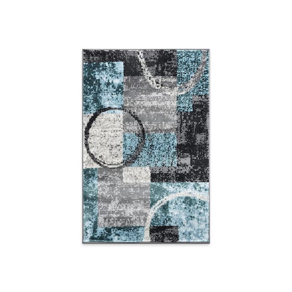 Toscana Gray 2 ft. 7 in. x 4 ft. Modern Abstract Circle Indoor Area Rug