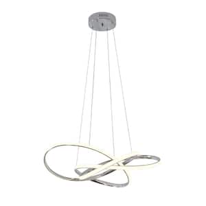 1-Light 23.6 in. Integrated LED Chorme Swirl Dimmable Chandelier for Dining Room Bedroom