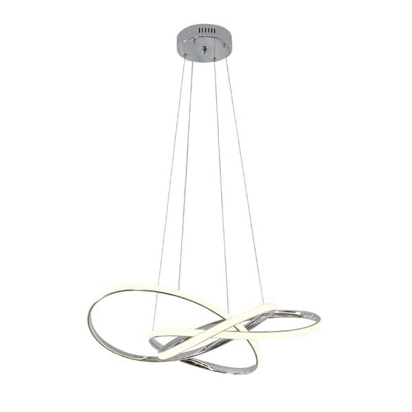UMEILUCE 1-Light 23.6 in. Integrated LED Chorme Swirl Dimmable Chandelier for Dining Room Bedroom