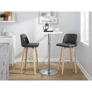 Toriano 29.5 in. Grey Faux Leather, Natural Wood and Chrome Metal Fixed-Height Bar Stool (Set of 2)