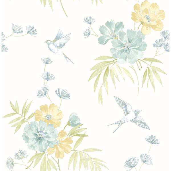 Brewster Deja Light Green Floral Yellow Paper Strippable Roll (Covers 56.4 sq. ft.)