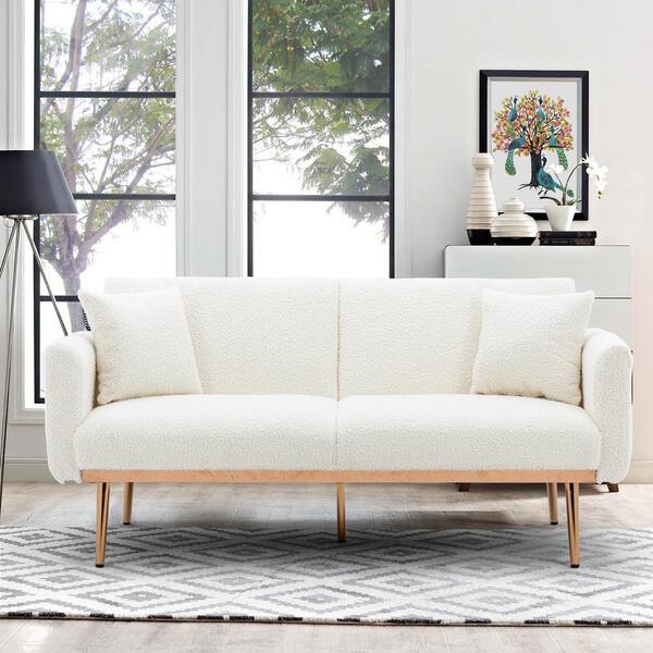 white fabric 2 seater sofa