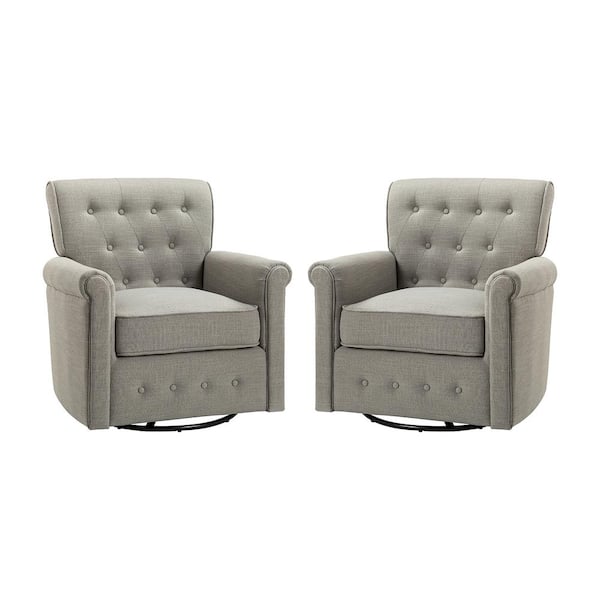 JAYDEN CREATION Andrin Swivel Oatmeal Arm Chair with Metal Base, Set of 2