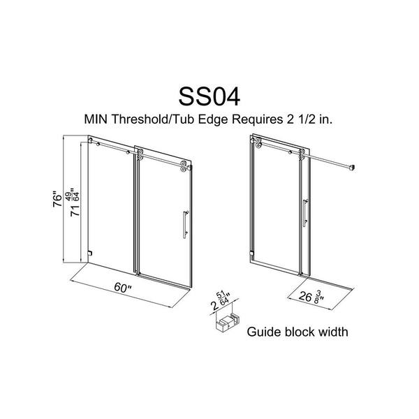 Crecent 3/8 Frameless Single Sliding Glass Shower Door, Chrome - 60W x  76H