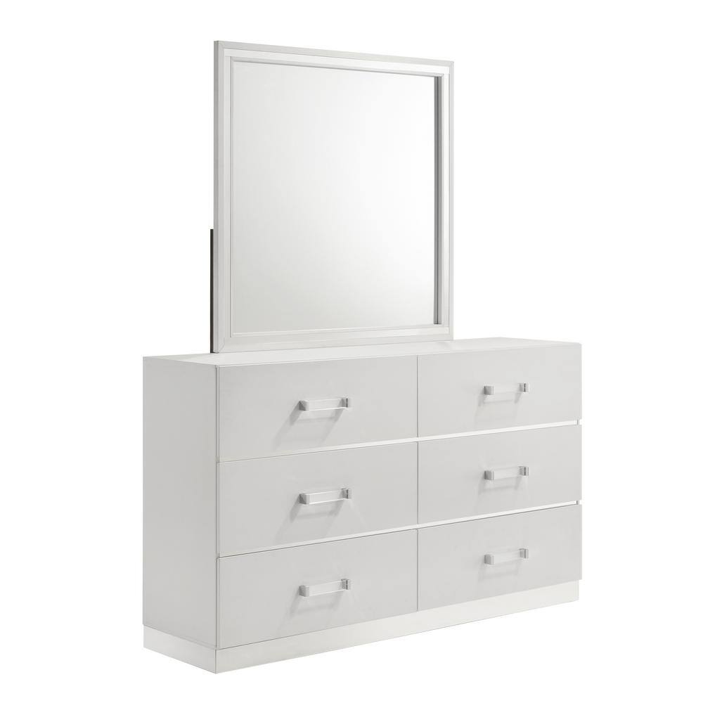 Europa White Queen Panel Bed Set with Dresser, Mirror, Nightstands