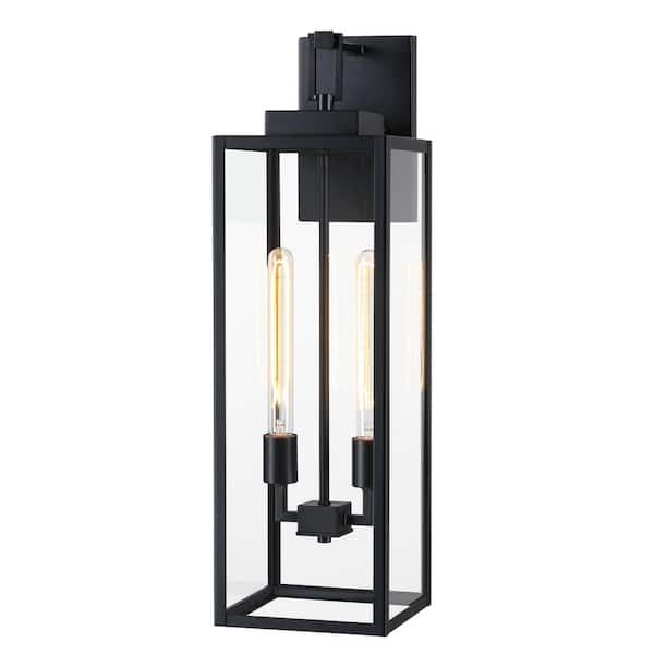 Bonanza 27 in. H 2-Light Matte Black Hardwired Outdoor Wall Lantern Sconce
