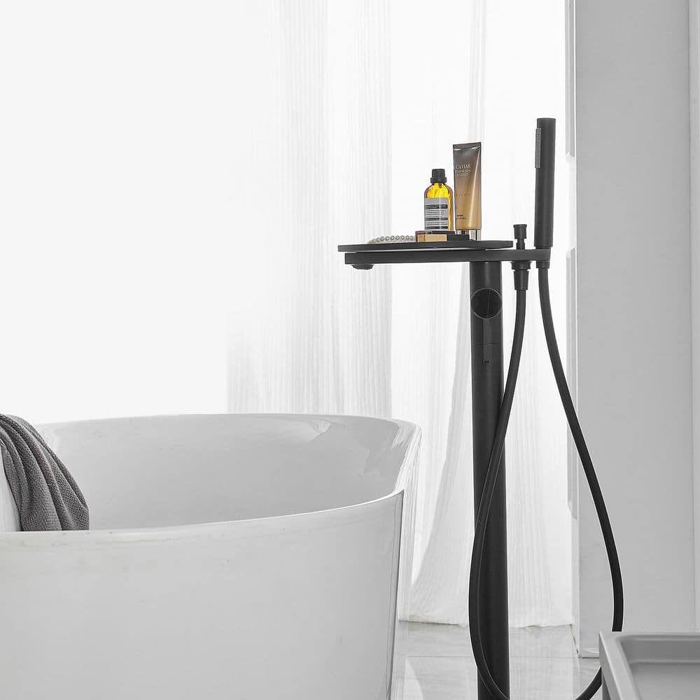 Matte Black Freestanding Floor Tub Faucet with Hand Shower