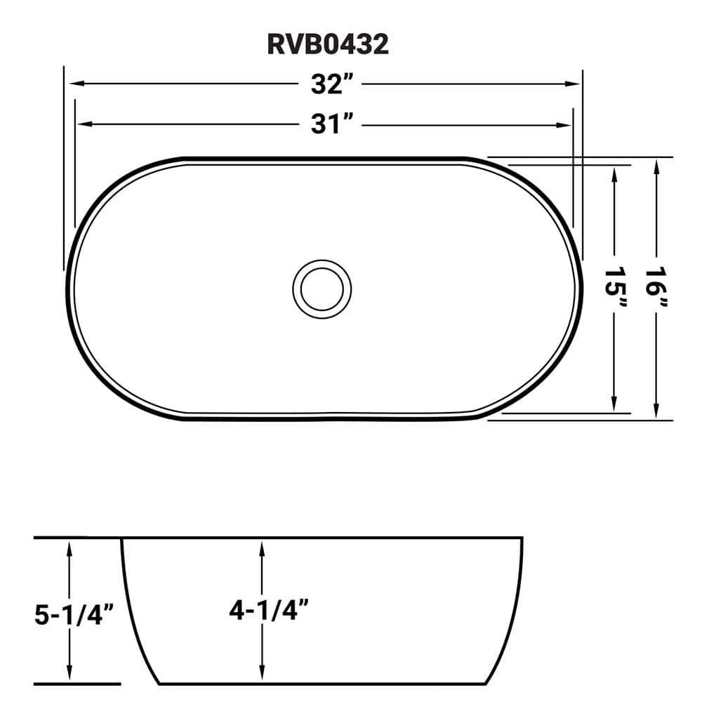 Vista 32" White Ceramic Oval Above-Counter Bathroom Vessel Sink