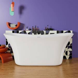 67 in. Acrylic Classic Elegant Curve Shaped Flatbottom Non-Whirlpool Double-Ended Full Immerse Soaking Bathtub in White