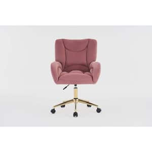 Pink Velvet Fabric 360 Swivel Home Office Chair With Gold Metal Base and Universal Wheels