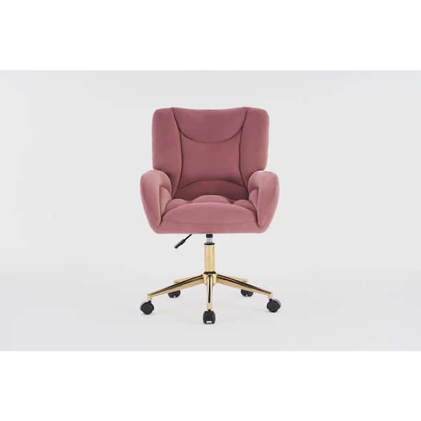 wetiny Pink Velvet Fabric 360 Swivel Home Office Chair With Gold Metal Base and Universal Wheels