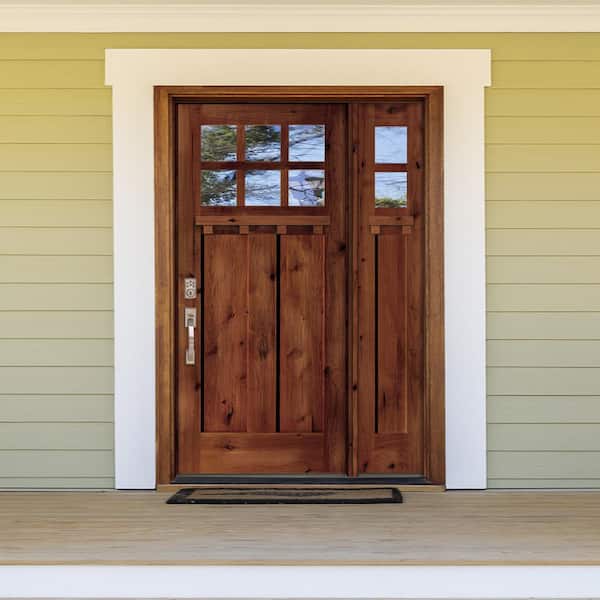 50 in. x 80 in. Craftsman Alder 2 Panel Right-Hand 6 Lite Clear Glass DS Red Chestnut Wood Prehung Front Door/Sidelite