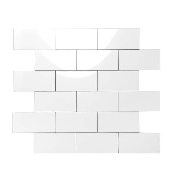 White 12 in. x 12 in. PVC Peel and Stick Backsplash Tile with Polished Marble Finish 10-Pack