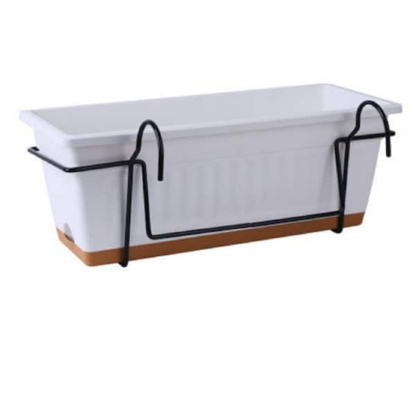 Wellco 19 in. x 8 in. x 7 in. White Rectangle with Bracket Plastic Planting Pot