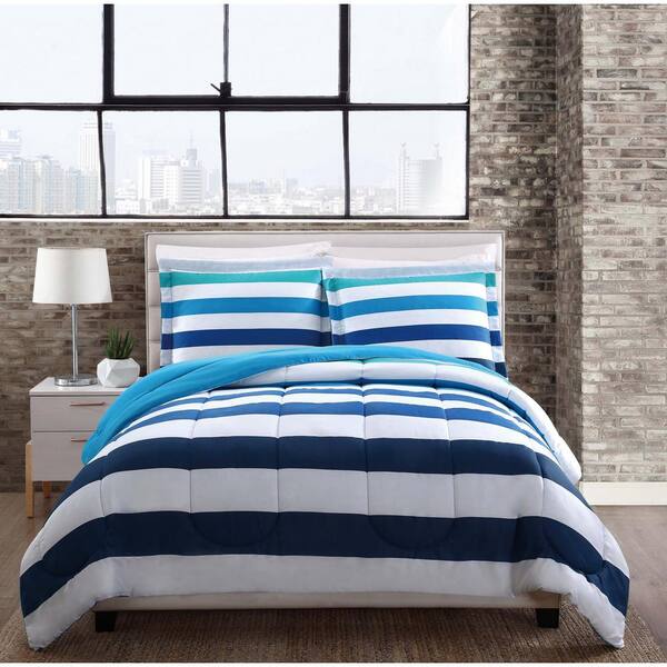 Style 212 Montauk Stripe 3-Piece Multiple Full and Queen Comforter with 2 Shams