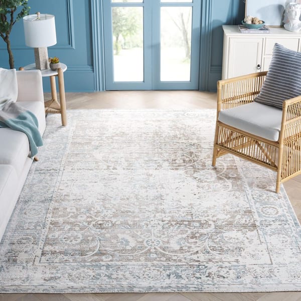 Mirage 6 ft. x 9 ft. Blue/Charcoal Distressed Floral Area Rug