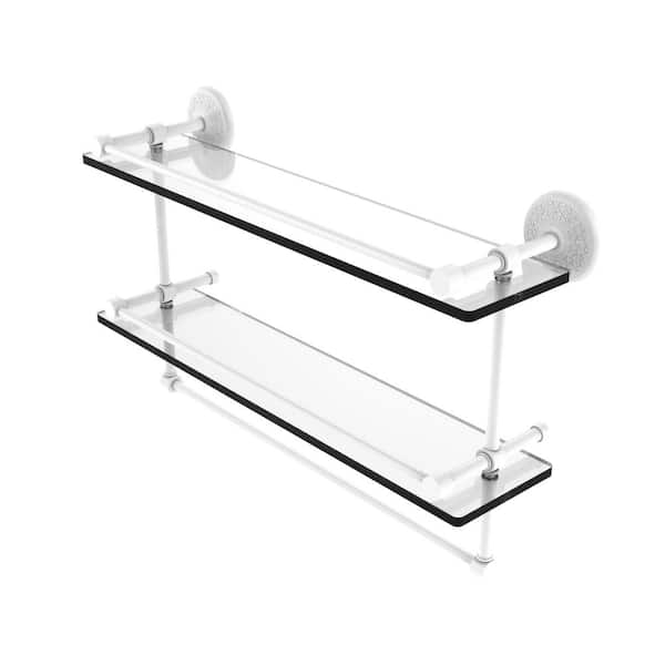 Allied Brass 22 in. Gallery Double Glass Shelf with Towel Bar in Matte White