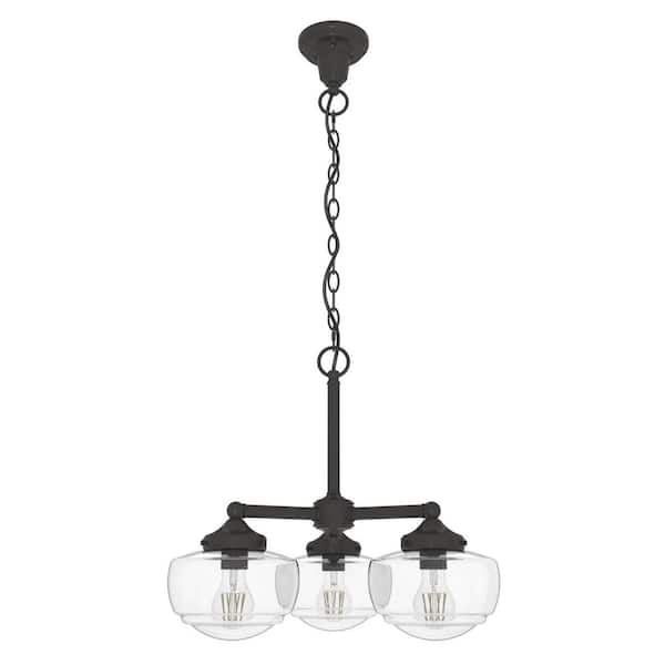 Saddle Creek 3-Light Noble Bronze Schoolhouse Chandelier with Clear Seeded Glass Shades