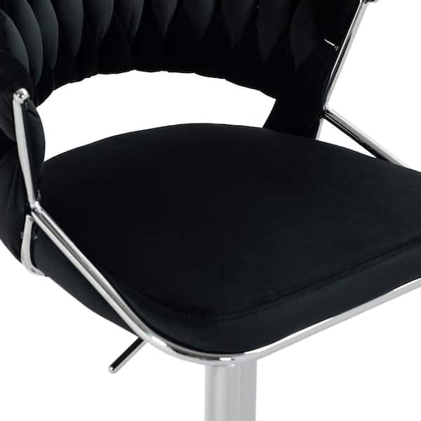 Uixe 43.14 in. Modern Black Low Back Silver Metal Frame Adjustable Height  Swivel Bar Stool with Velvet Seat (Set of 2) FOP-B03S-BK-2 - The Home Depot