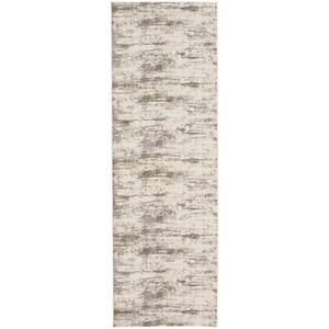 2 X 8 Brown and Ivory Abstract Runner Rug