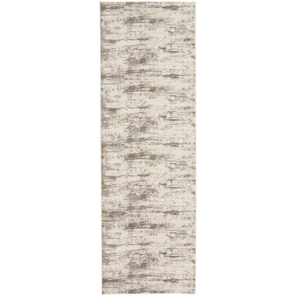 HomeRoots Brown and Ivory Abstract 2 ft. x 8 ft. Runner Rug