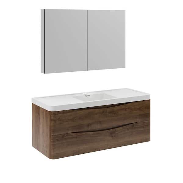 Fresca Tuscany 48 in. Modern Wall Hung Bath Vanity in Rosewood with Vanity Top in White with White Basin and Medicine Cabinet