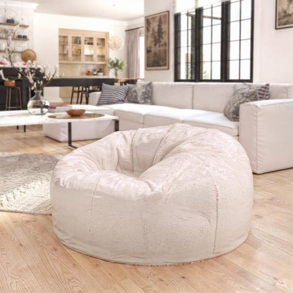 Flash Furniture White Furry Bean Bag Chair CGA DG 209464 WH HD The Home Depot