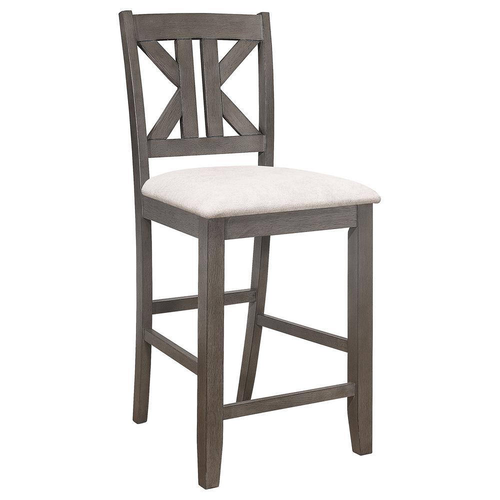 Athens Gray Wood Counter Height Stools with Cream Upholstered Seat, Set of 2