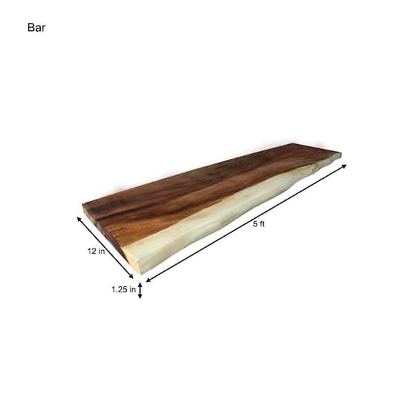 HARDWOOD REFLECTIONS 5 ft. L x 12 in. D Finished Saman Solid Wood Butcher Block Bar Countertop with Live Edge