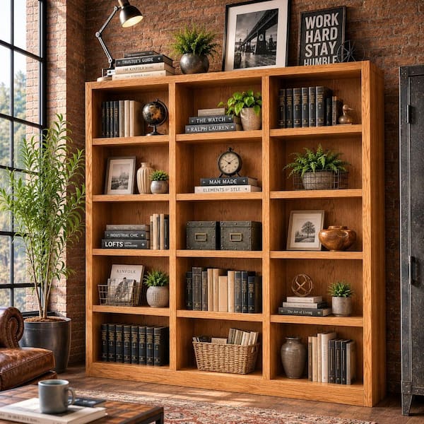 72 in. Dry Oak Wood 15-shelf Standard Bookcase with Adjustable Shelves