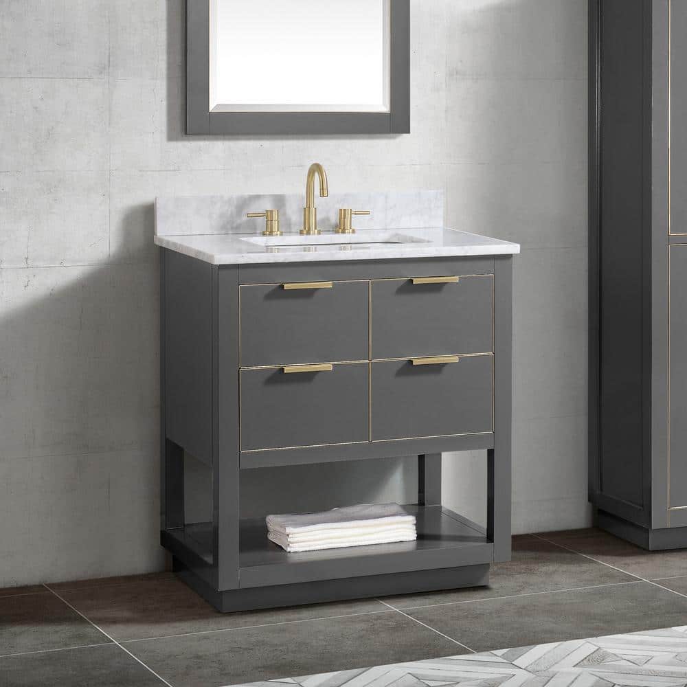 Twilight Gray Solid Wood 30" Freestanding Vanity Cabinet