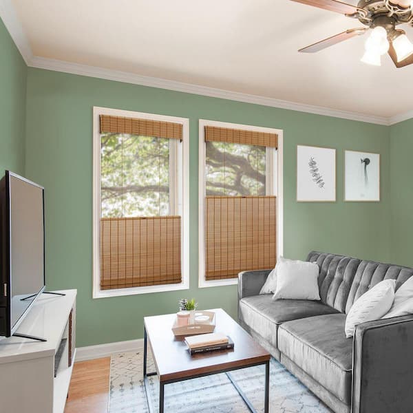 Natural Woven Top Down Bottom Up Cordless Bamboo Roman Shades for Windows, 34.5 in. W x 60 in. L, Butternut