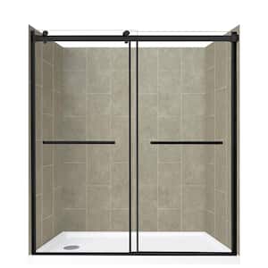 Lagoon Double Roller 60 in. L x 30 in. W x 78 in. H Left Drain Alcove Shower Stall Kit in Shale and Matte Black Hardware