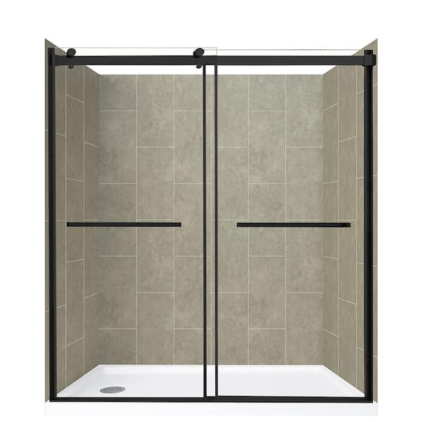 CRAFT + MAIN 60 in. L x 32 in. W x 78 in. H Left Drain Alcove Shower Stall Kit in Shale and Matte Black Hardware