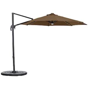 10 ft. Solar LED Patio Cantilever Umbrella with Crank in Coffee