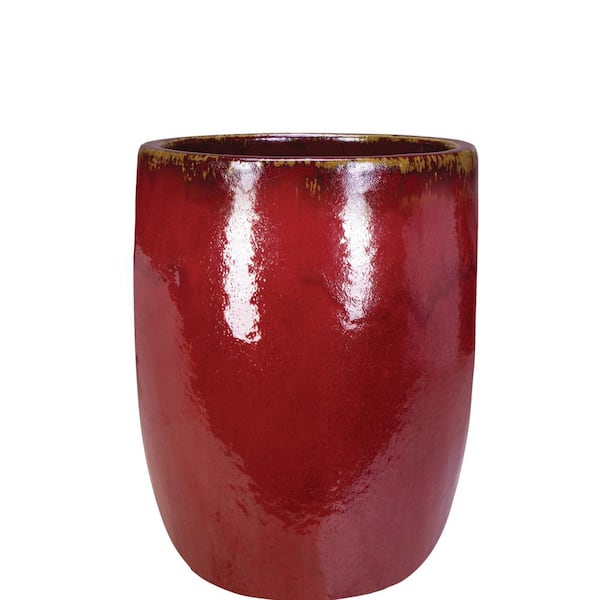 Unbranded 10.75 in x 18 in. Ceramic Alameda Tall Egg Decorative Planter Oxblood