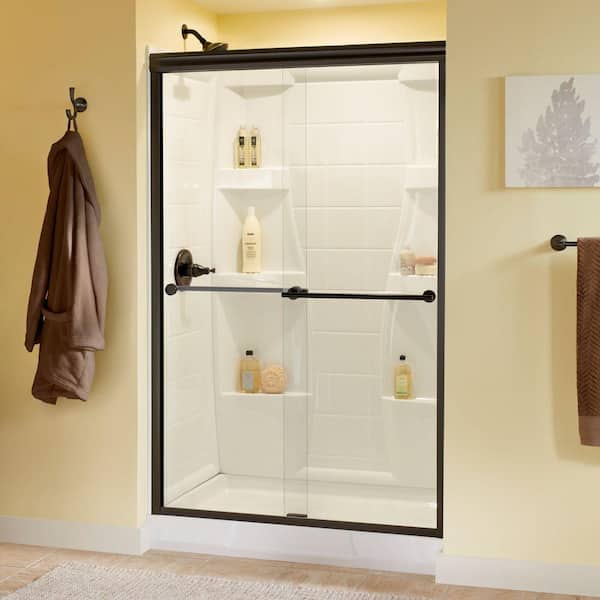 Delta Traditional 47-3/8 in. W x 70 in. H Semi-Frameless Sliding Shower Door in Bronze with 1/4 in. Tempered Clear Glass