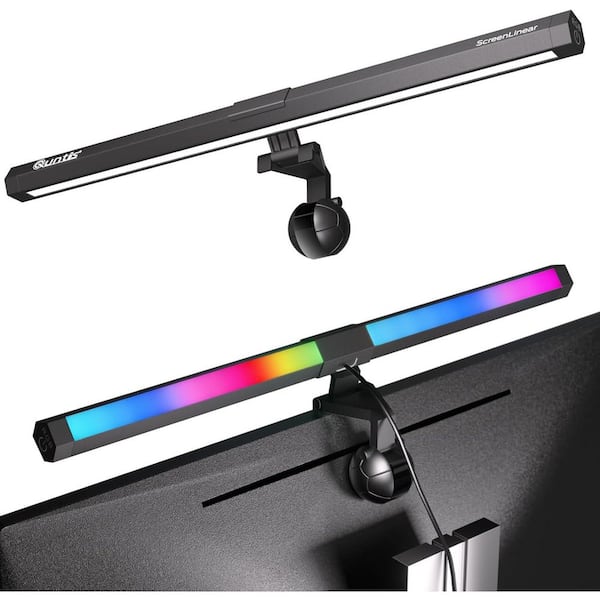 Lukyamzn Monitor Light RGB Backlight Dual Light Bar Gaming Office Desk Lamp 15 Modes Dimmable Adjustable Black (1-Pack)