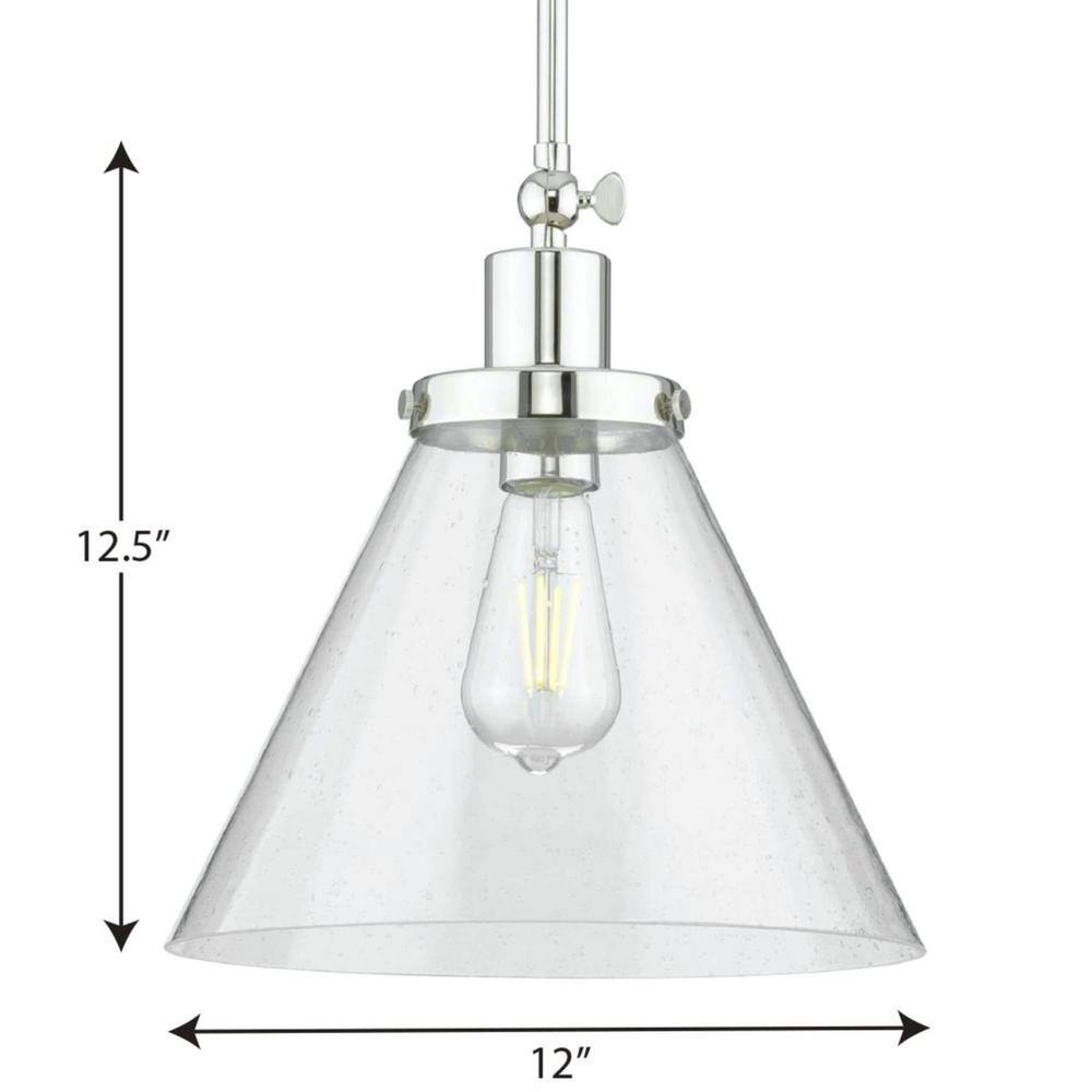 Hinton Polished Nickel Industrial Pendant with Seeded Glass Shade