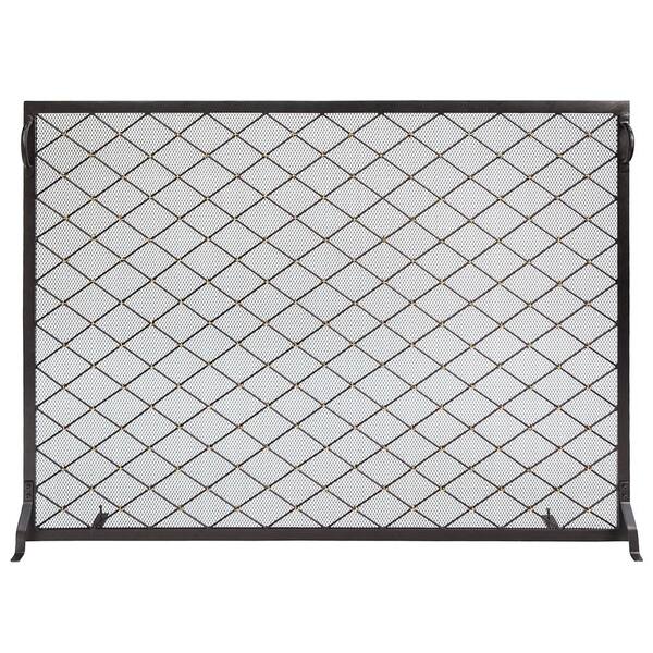 ACHLA DESIGNS 44 in. L Black and Brass 1-Panel Harlequin Flat Fireplace Screen with Diamond Pattern