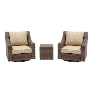 Rock Cliff Brown 3-Piece Wicker Outdoor Patio Seating Set with CushionGuard Toffee Trellis Tan Cushions