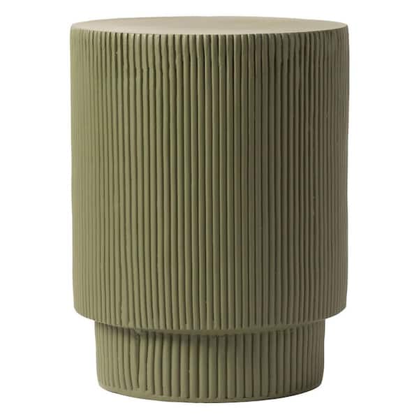 Round Side Table End Table Assembled Fiber Stone Accent Table for Indoor and Outdoor Eden Series in Olive Green