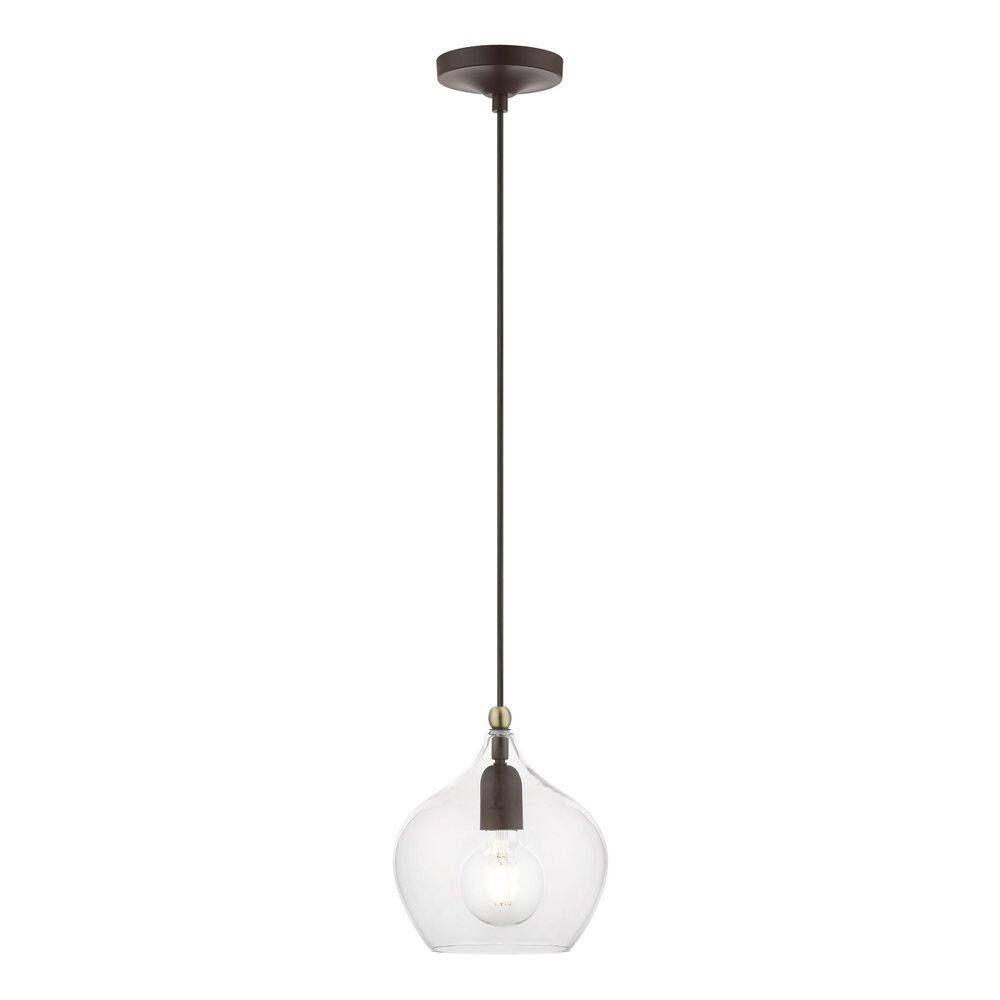 Aldrich Clear Glass 8" Bronze & Antique Brass LED Pendant